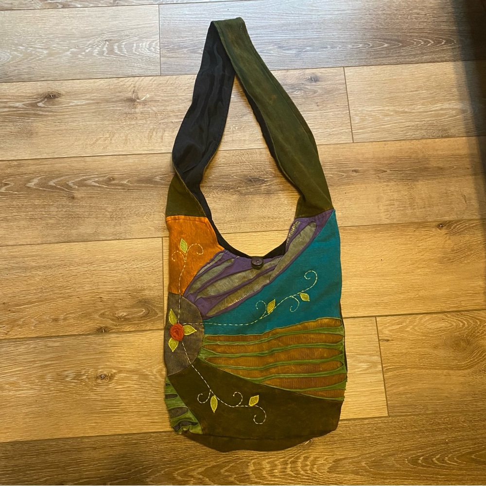 Boho Hippie Sling Crossbody Bag Patchwork Razor Cut Hobo Purse Embroidered